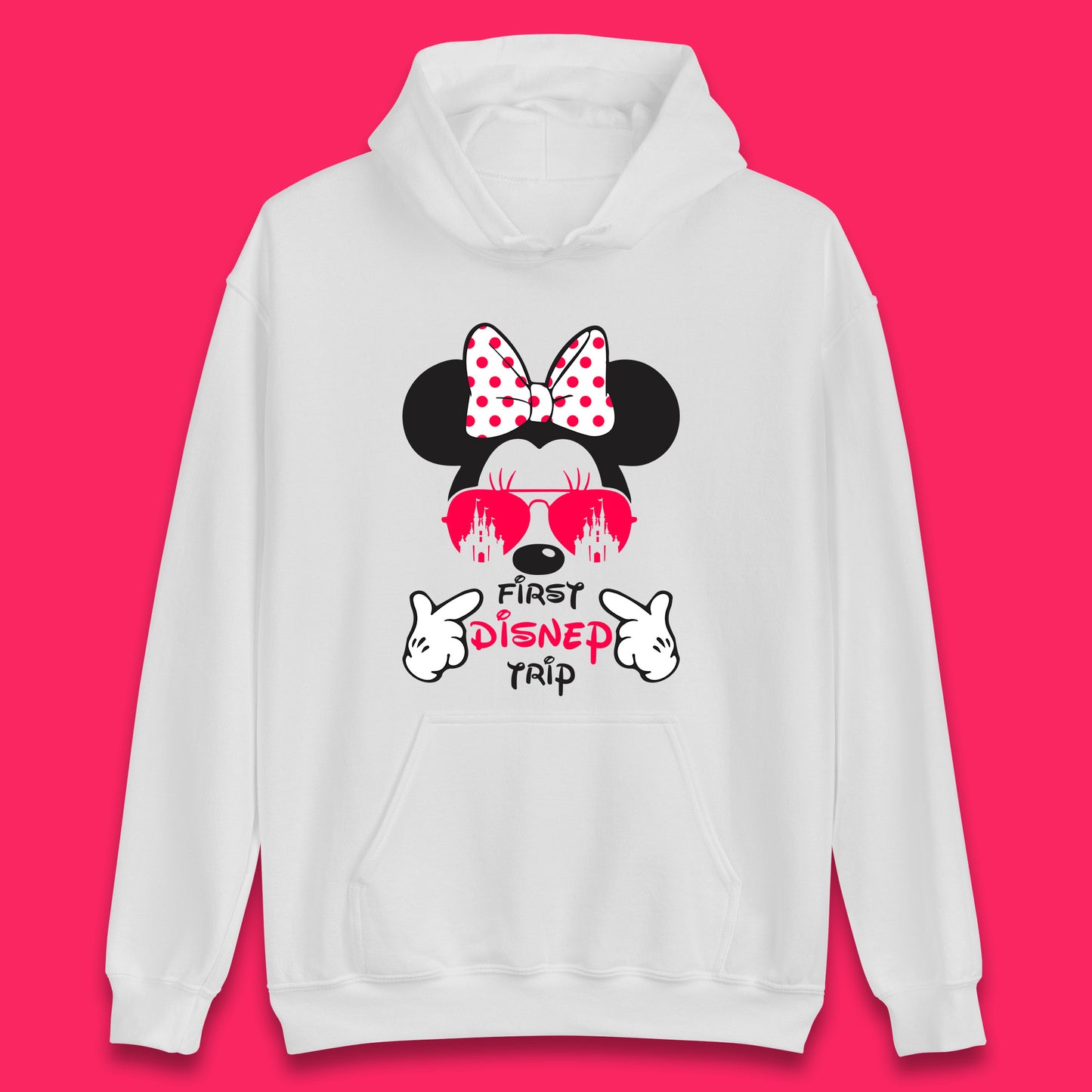 First Disney Trip Disney Mickey Mouse Minnie Mouse With Sunglasses Disney Castle Magical Kingdom Disneyland Trip Vacations Unisex Hoodie