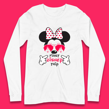 First Disney Trip Disney Mickey Mouse Minnie Mouse With Sunglasses Disney Castle Magical Kingdom Disneyland Trip Vacations Long Sleeve T Shirt