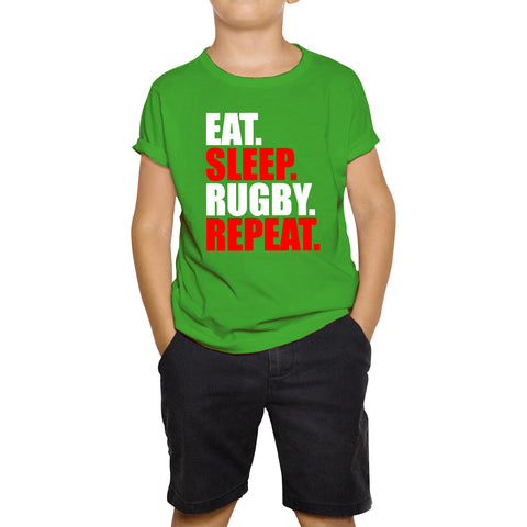 Eat Sleep Rugby Repeat Rugby Cup European Support World Six Nations Championship Kids Tee