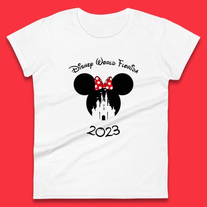 Disney World Florida 2023 Mickey Mouse Minnie Mouse Cartoon Magical Kingdom Disney Castle Disneyland Vacation Trip Womens Tee Top