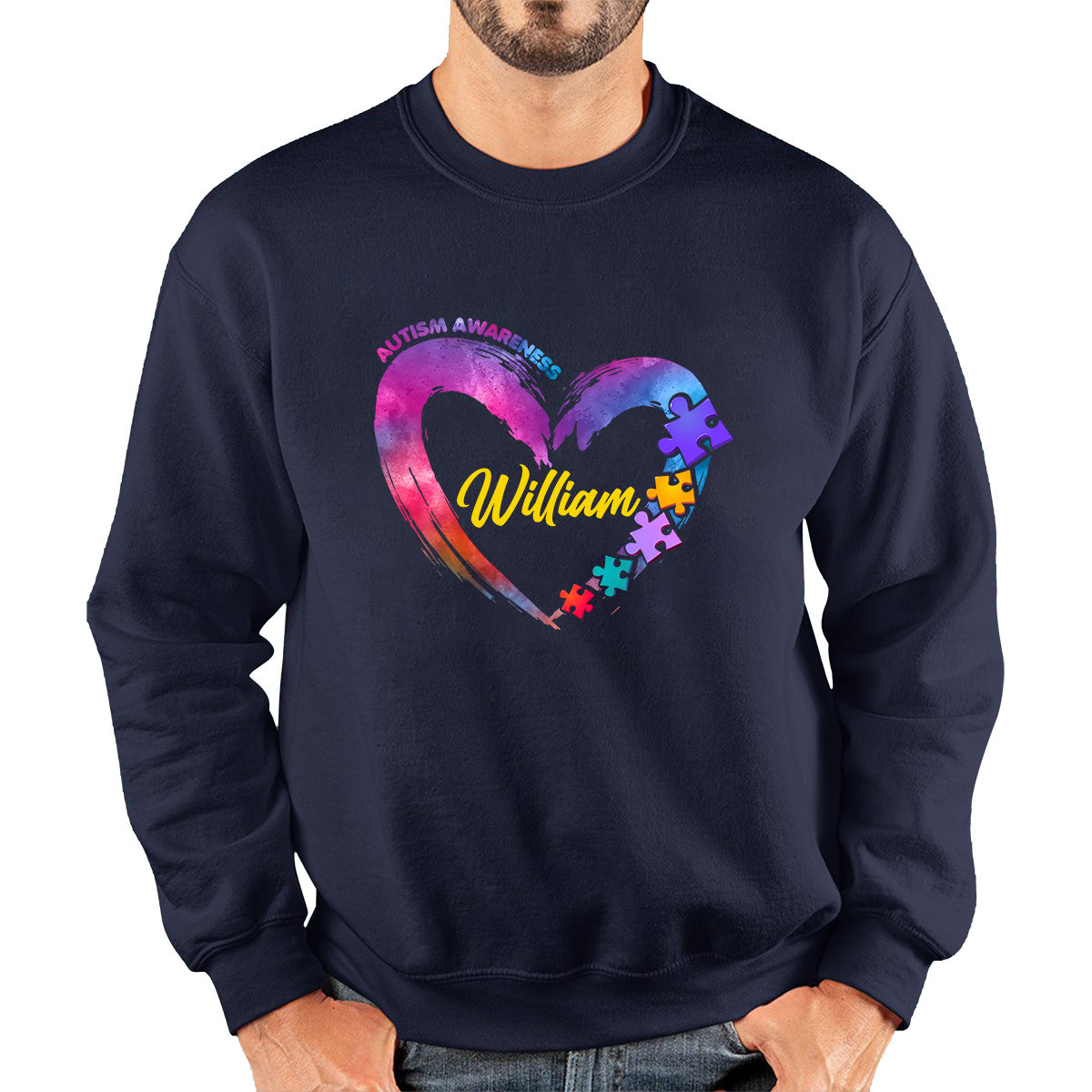 Personalised Autism Awareness Puzzle Pieces Your Name Autism Support Autistic Pride Autism Warrior Unisex Sweatshirt