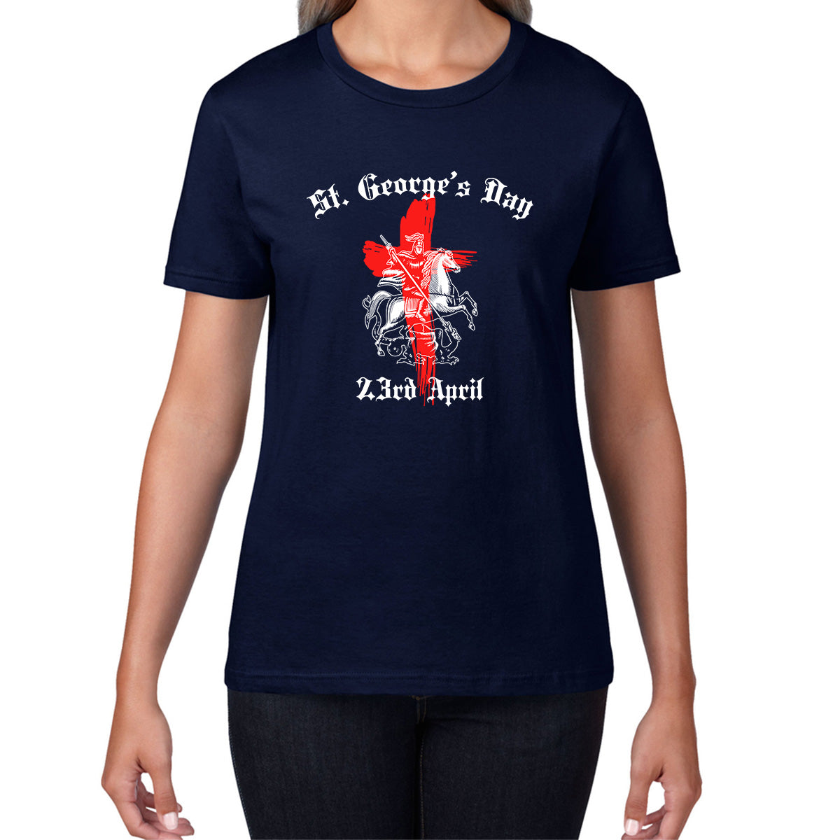 St George's Day 2023 England Flag Cross Knights Templar & Horse London Saint George Day Warrior Fighter Patriotic Womens Tee Top