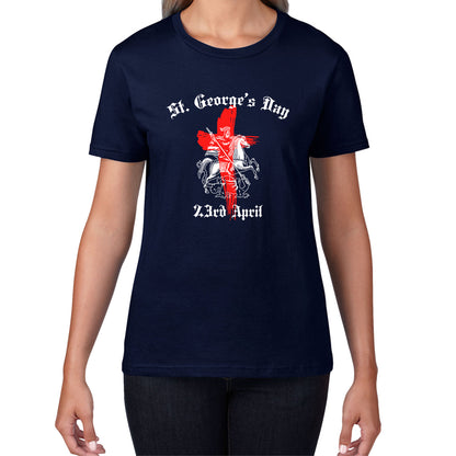 St George's Day 2023 England Flag Cross Knights Templar & Horse London Saint George Day Warrior Fighter Patriotic Womens Tee Top