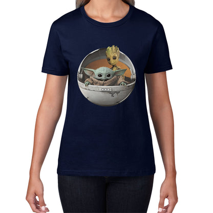 Grogu Baby Yoda And Baby Groot The Mandalorian Disney Star Wars Child In Hover Pod Pram Disney Star Wars Day 46th Anniversary Womens Tee Top