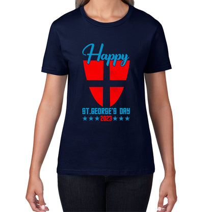 Happy St George's Day 2023 Saint George Cross Shield England Flag Religious Warriors St George Day Womens Tee Top