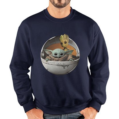 Grogu Baby Yoda And Baby Groot The Mandalorian Disney Star Wars Child In Hover Pod Pram Disney Star Wars Day 46th Anniversary Unisex Sweatshirt