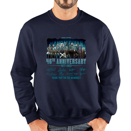 Disney Star Wars Day 46th Anniversary 1977-2023 The Mandalorian Characters Signatures Thank You For The Memories Unisex Sweatshirt