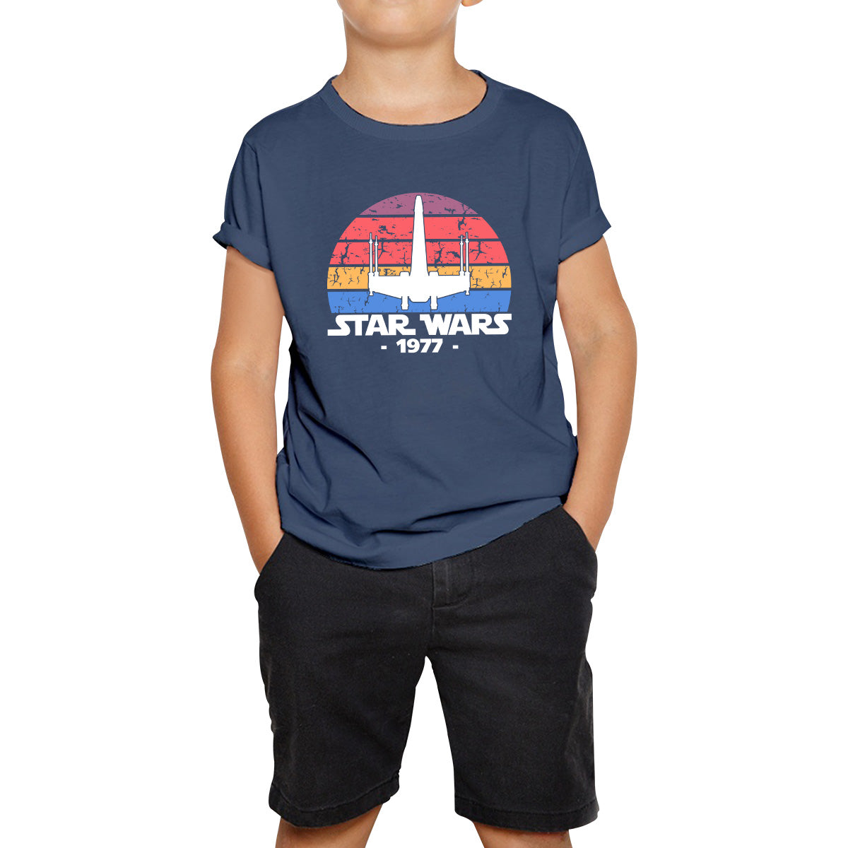 Star Wars X-Wing Fighter 1977 Vintage Retro Series Of Space Flight Simulator Video Games Disney Star Wars 46th Anniversary Kids T Shirt