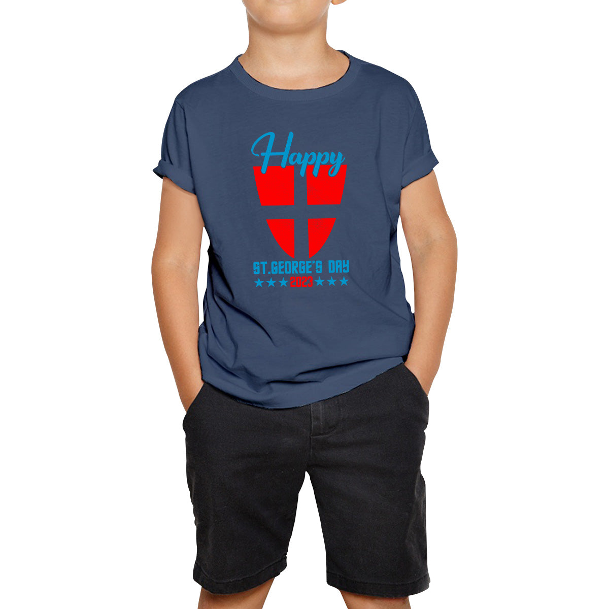 Happy St George's Day 2023 Saint George Cross Shield England Flag Religious Warriors St George Day Kids T Shirt