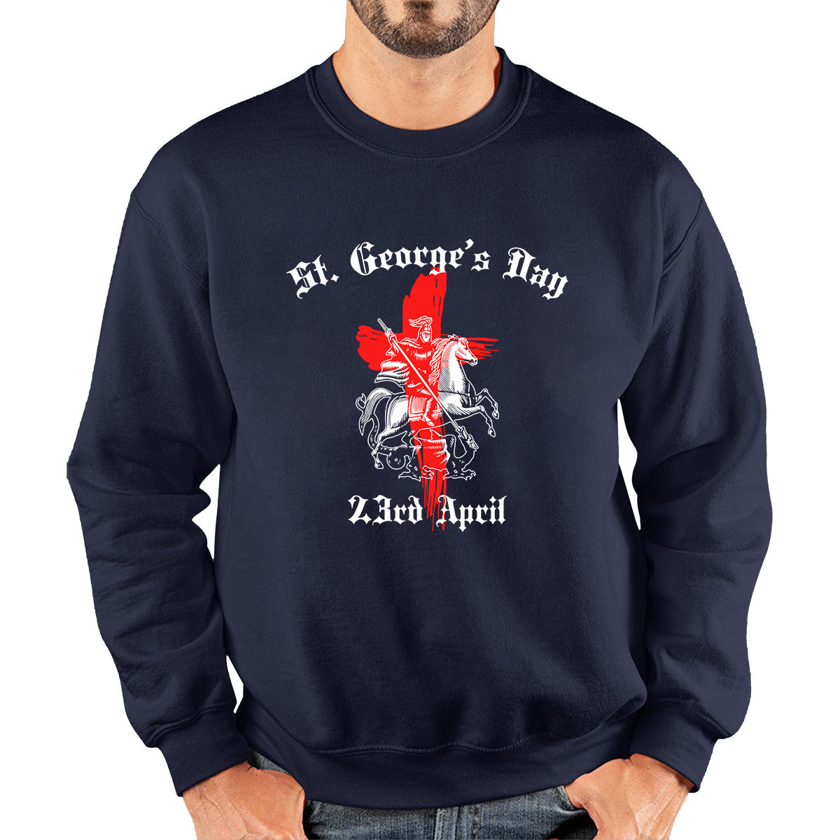 St George's Day 2023 England Flag Cross Knights Templar & Horse London Saint George Day Warrior Fighter Patriotic Unisex Sweatshirt