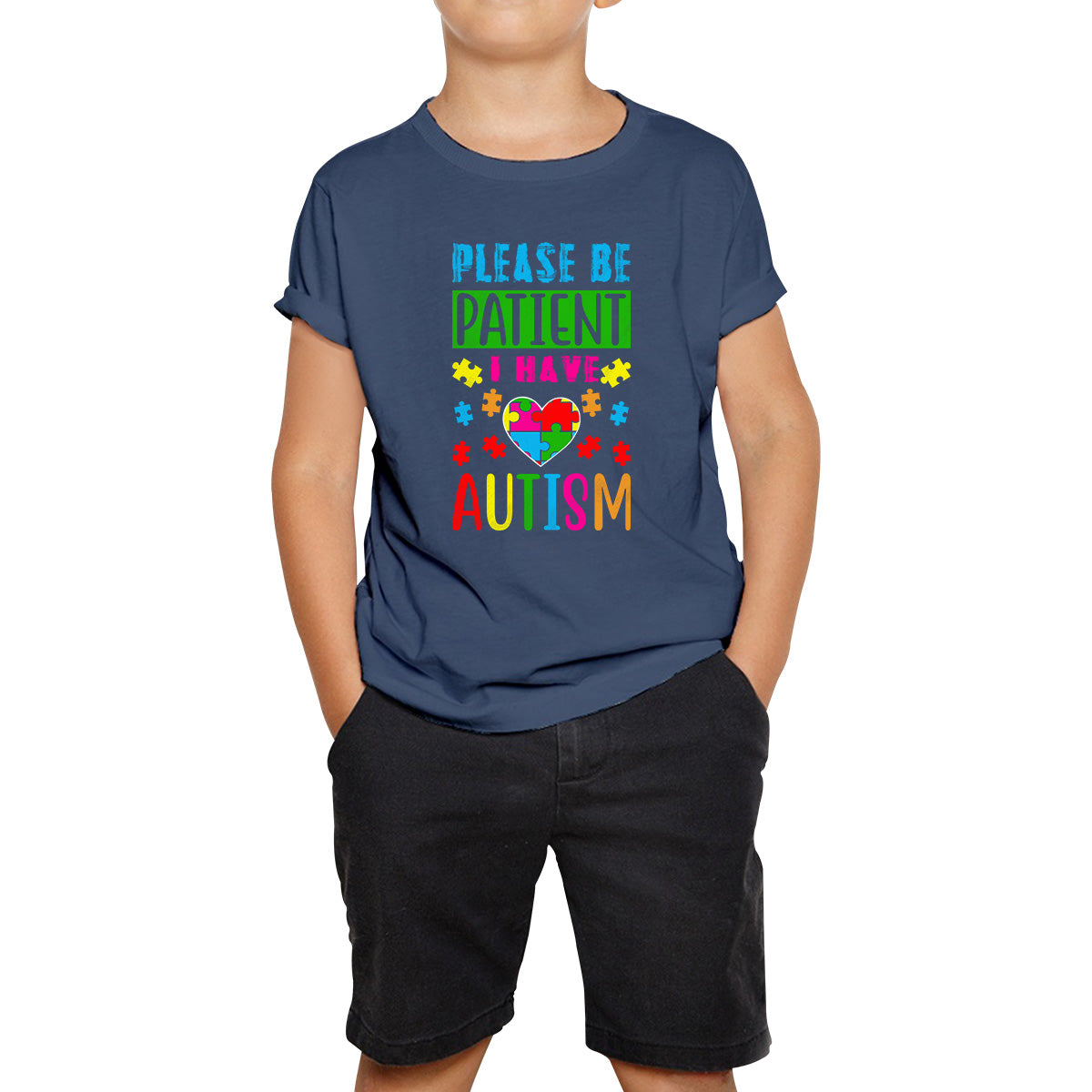 Please Be Patient I Have Autism Awareness Puzzle Heart Autism Autistic Support Kids T Shirt