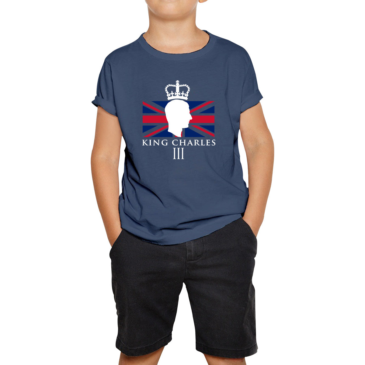 King Charles III Coronation British Flag CR III Royal Crown His Majesty Union Jack Great Britain Kids T Shirt