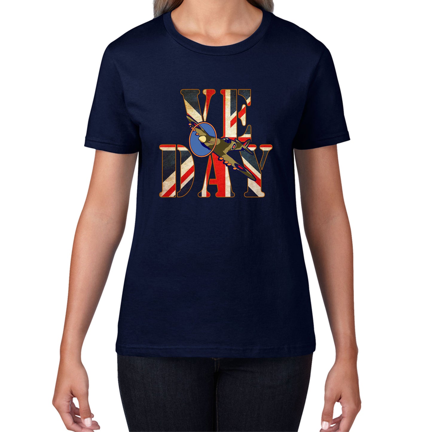 VE Day Victory In Europe Day Remembrance Day British Flag Veterans UK Victory Day 78th Anniversary World War II British Fighter Airplane Womens Tee Top