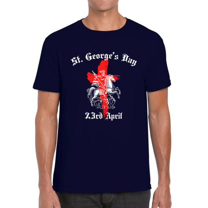 St George's Day 2023 England Flag Cross Knights Templar & Horse London Saint George Day Warrior Fighter Patriotic Mens Tee Top