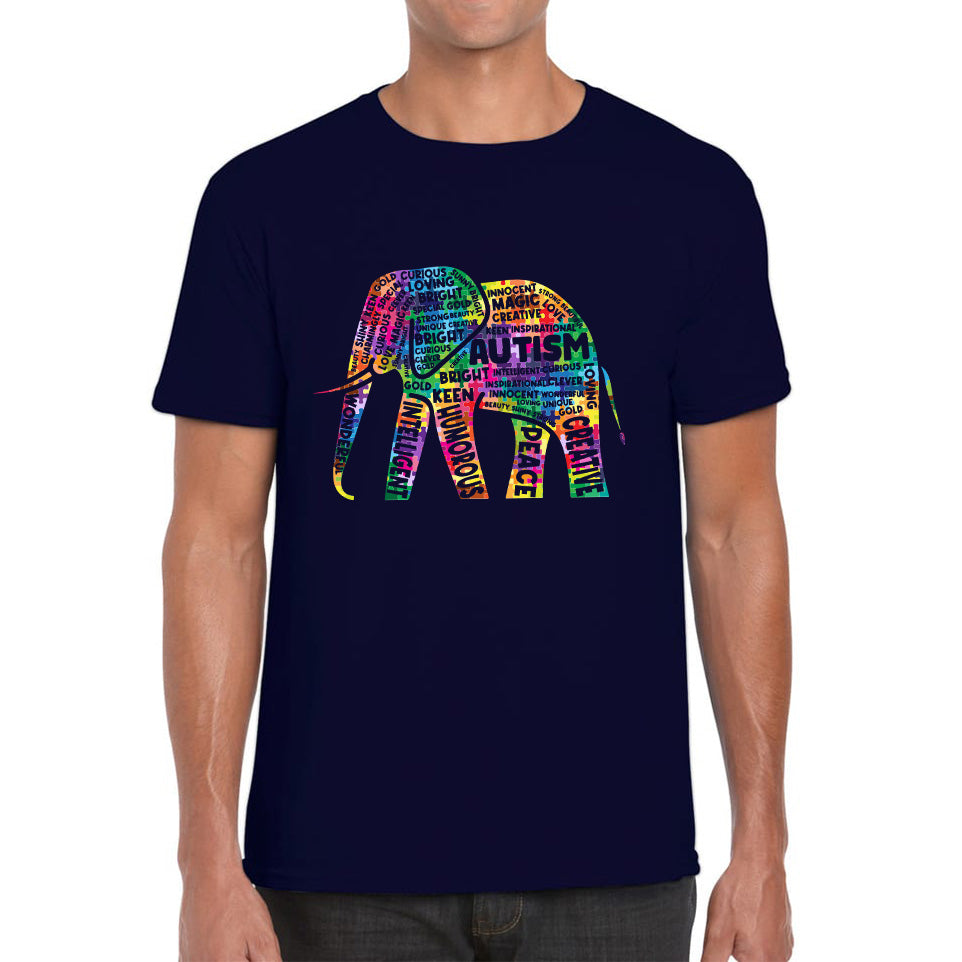 Autism Awareness Elephant word cloud Autism Elephant Autism Support Acceptance Mens Tee Top