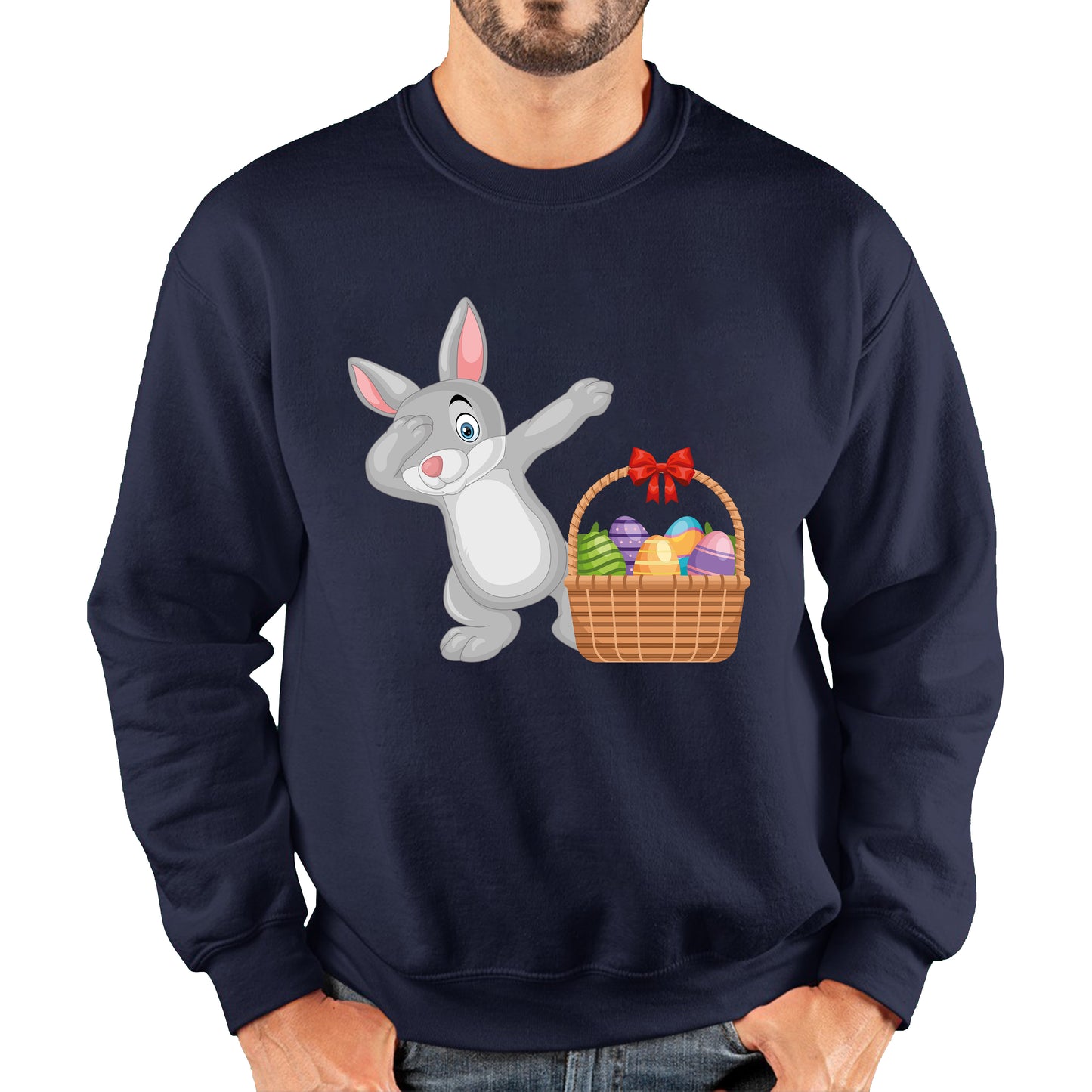 Dabbing Bunny With Eggs Basket Happy Easter Day Cute Rabbit Bunny Easter Day Unisex Sweatshirt