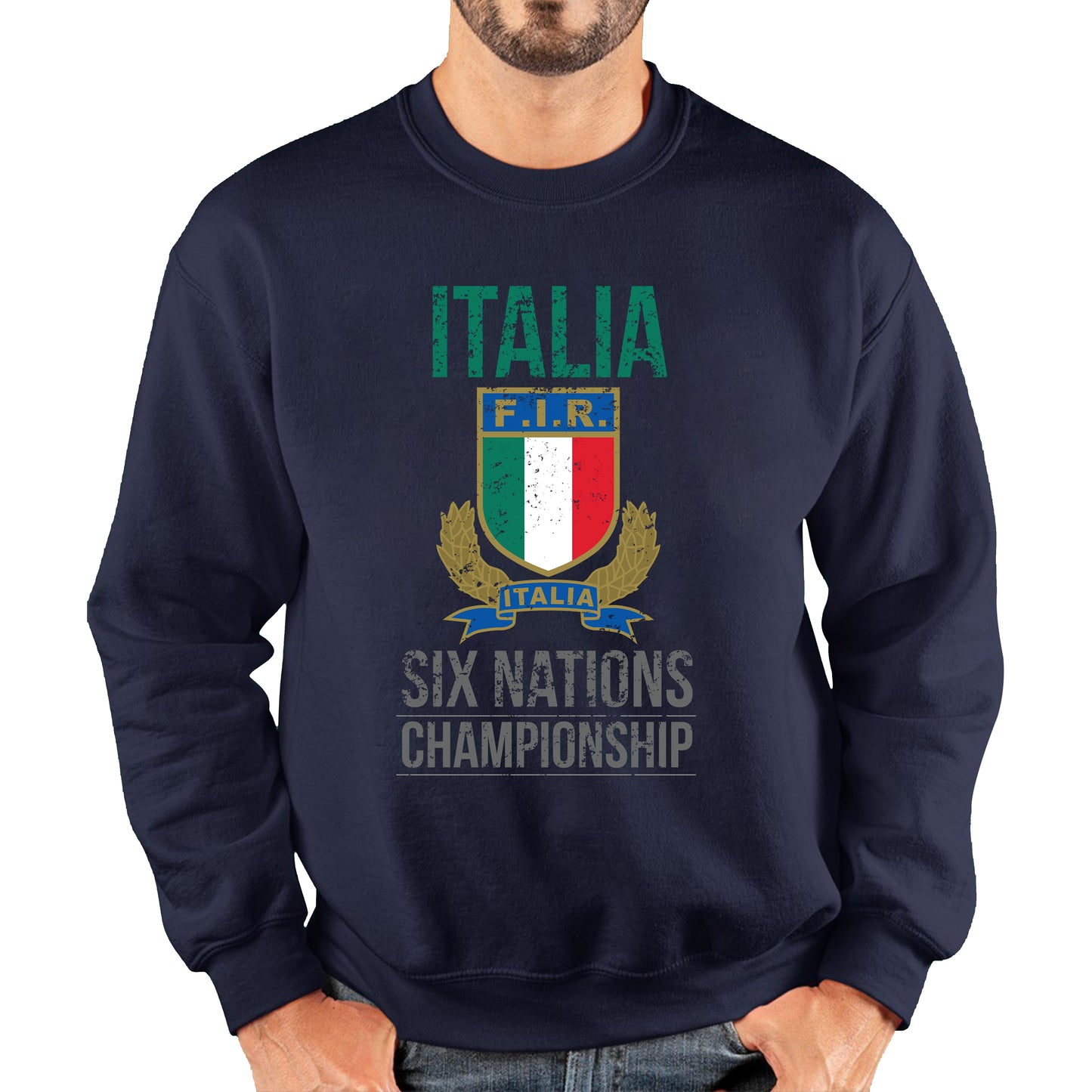 Italia Flag Logo Rugby Cup European Support World Six Nations Championship Unisex Sweatshirt