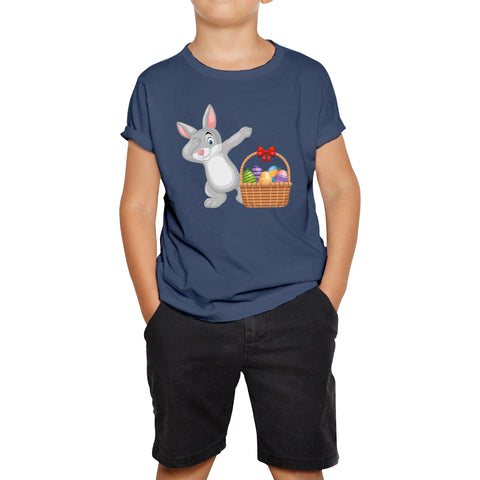 Dabbing Bunny With Eggs Basket Happy Easter Day Cute Rabbit Bunny Easter Day Kids Tee