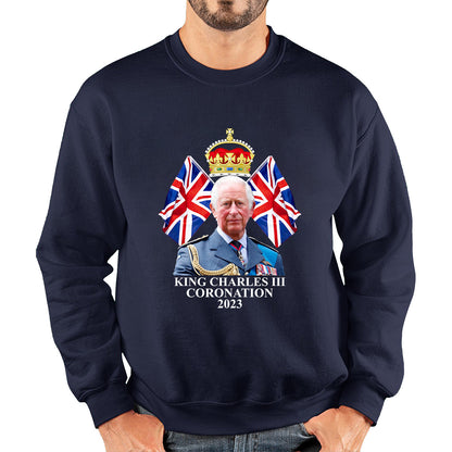 King Charles III Coronation 2023 British United Kingdom Uk Flags CR III Royal Crown Ruling Monarch Of England Unisex Sweatshirt