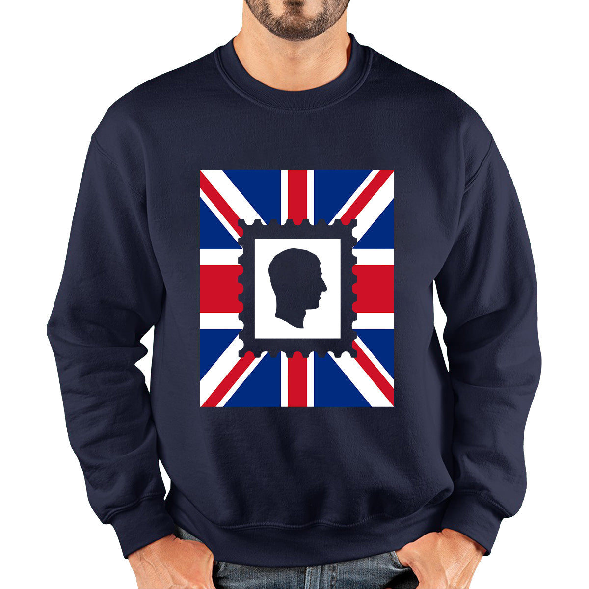 King Charles III Stamp United Kingdom Flag King Of England Royal Crown His Majesty Union Jack Unisex Sweatshirt