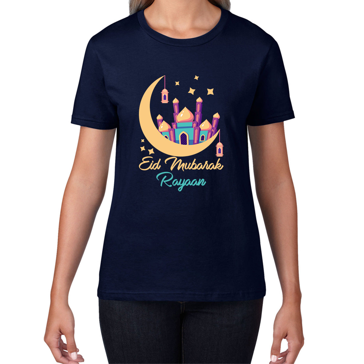 Personalised Eid Mubarak Your Name Muslims Religious Holy Month Blessed Eid Festival Celebration Womens Tee Top