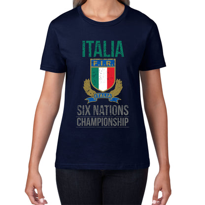 Italia Flag Logo Rugby Cup European Support World Six Nations Championship Womens Tee Top