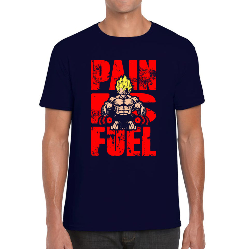 Pain Is Fuel Dragon Ball Z Super Saiyan Goku Kakalot Gym Training Musculation Dumbells Bodybuilding Workout Mens Tee Top