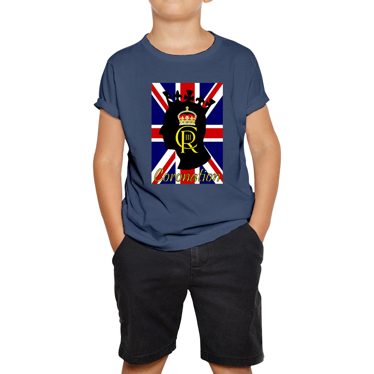 CR III Coronation Of King Charles III Royal Crown British Flag Great Britain Union Jack Kids T Shirt