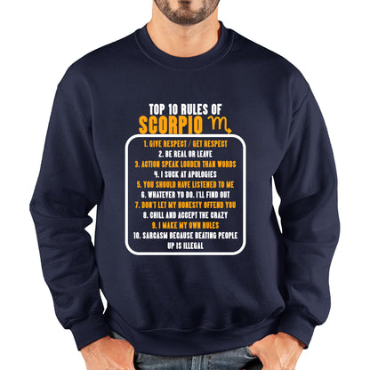 Top 10 Rules Of Scorpio Horoscope Zodiac Astrological Sign Facts Traits Give Respect Get Respect Birthday Present Unisex Sweatshirt