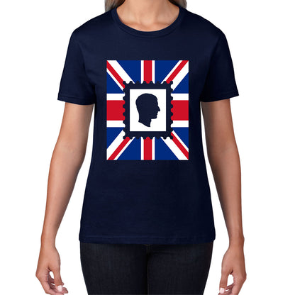 King Charles III Stamp United Kingdom Flag King Of England Royal Crown His Majesty Union Jack Womens Tee Top