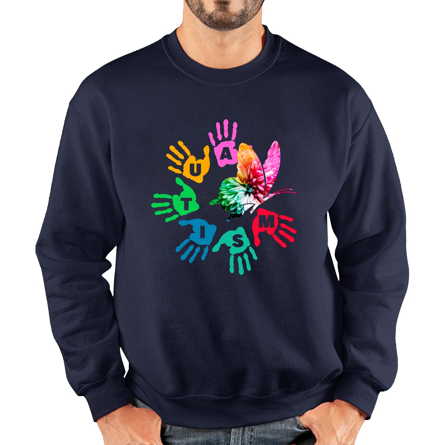 Autism Awareness Butterfly Peace Lover Autism Rainbow Be Kind Acceptance Autism Support Unisex Sweatshirt