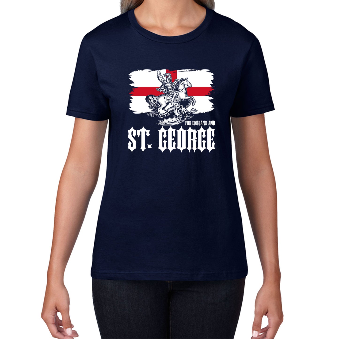 St George's Day Coat Of Arms Of Moscow Heraldic Horseman With A Spear In His Hand Slaying A Zilant Saint George And The Dragon England Flag Womens Tee Top