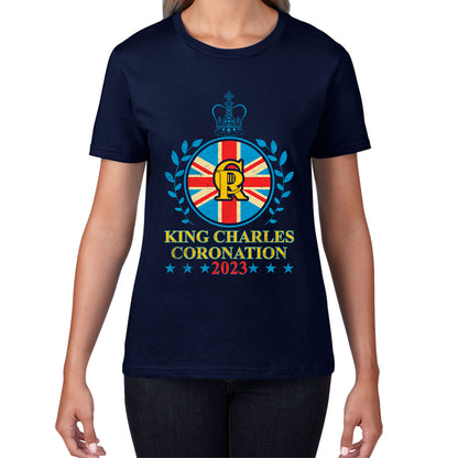 King Charles III Coronation 2023 Union Jack CR III Ruling Monarch Of England Great Britain Womens Tee Top