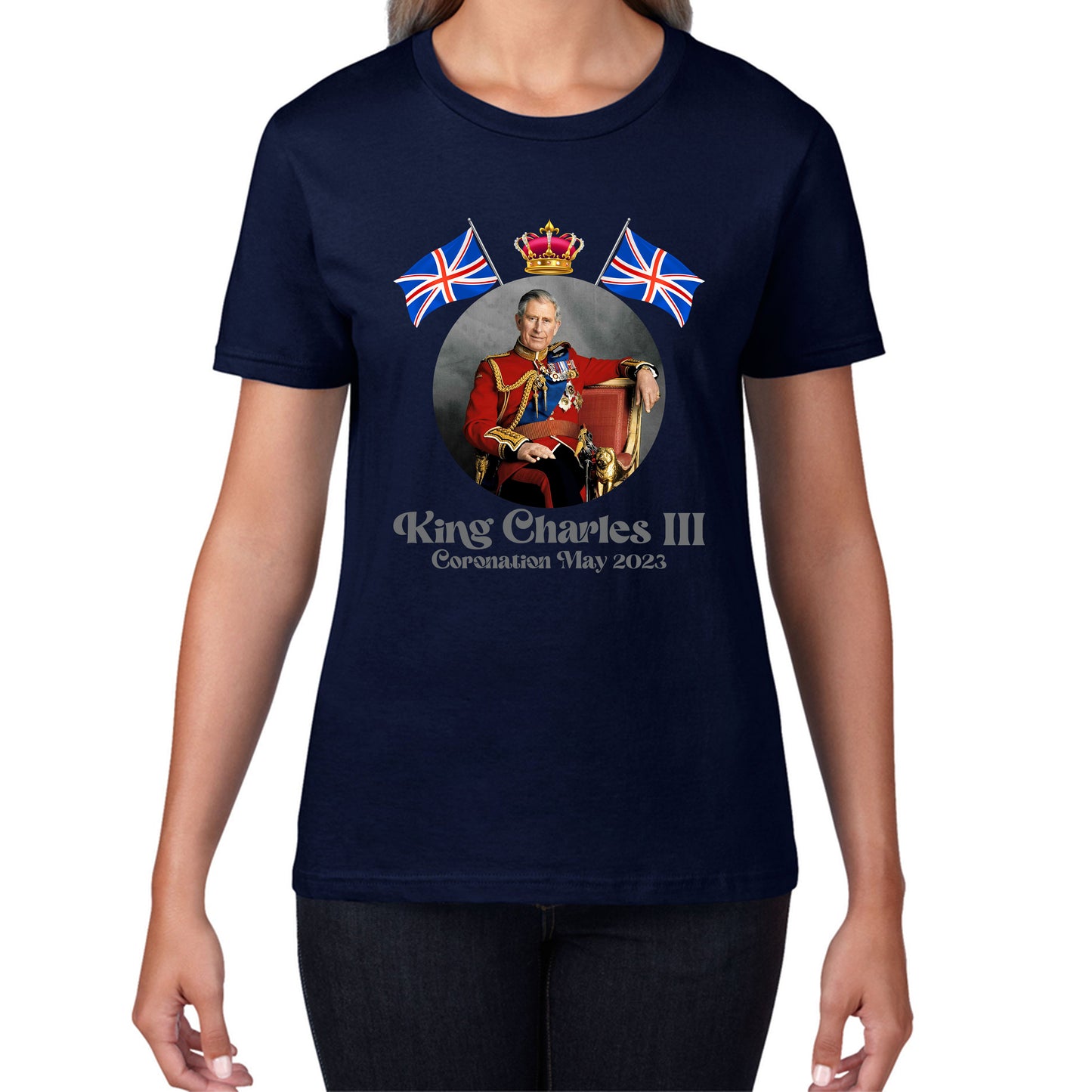 King Charles III 6th May 2023 Coronation British Flags Royal Crown CR III Union Jack His Majesty Womens Tee Top