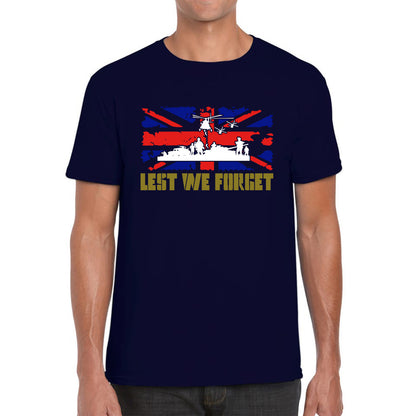 UK Flag British Armed Forces Day Lest We Forget Remembrance Day Veterans Day WWI Poppy Flower Mens Tee Top