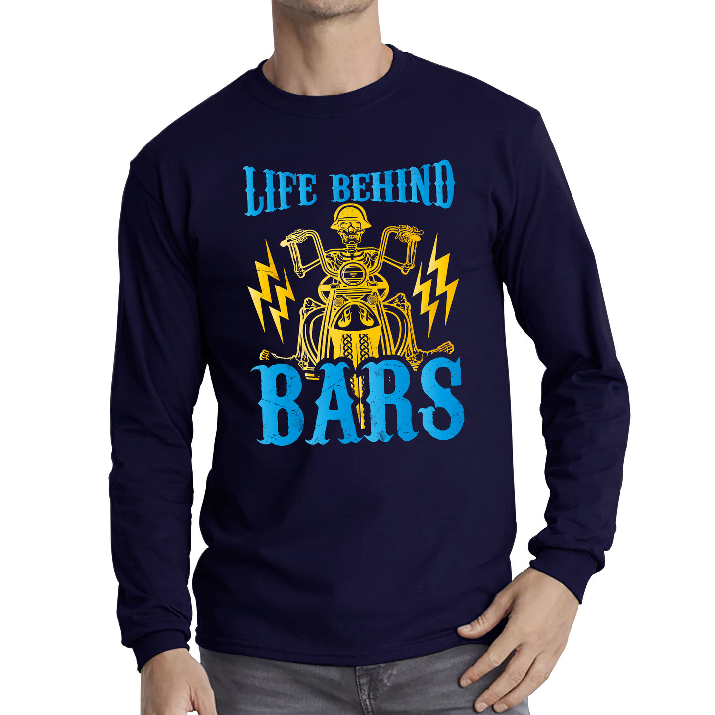 Life Behind Bars Biker Cool Motorbike Motorcycle Lover Funny Long Sleeve T Shirt