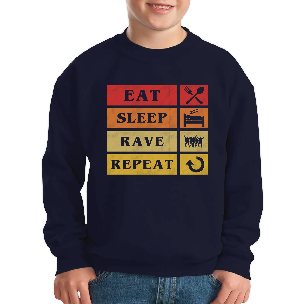 Eat Sleep Rave Repeat Funny Music Lover, Party Lover Kids Jumper