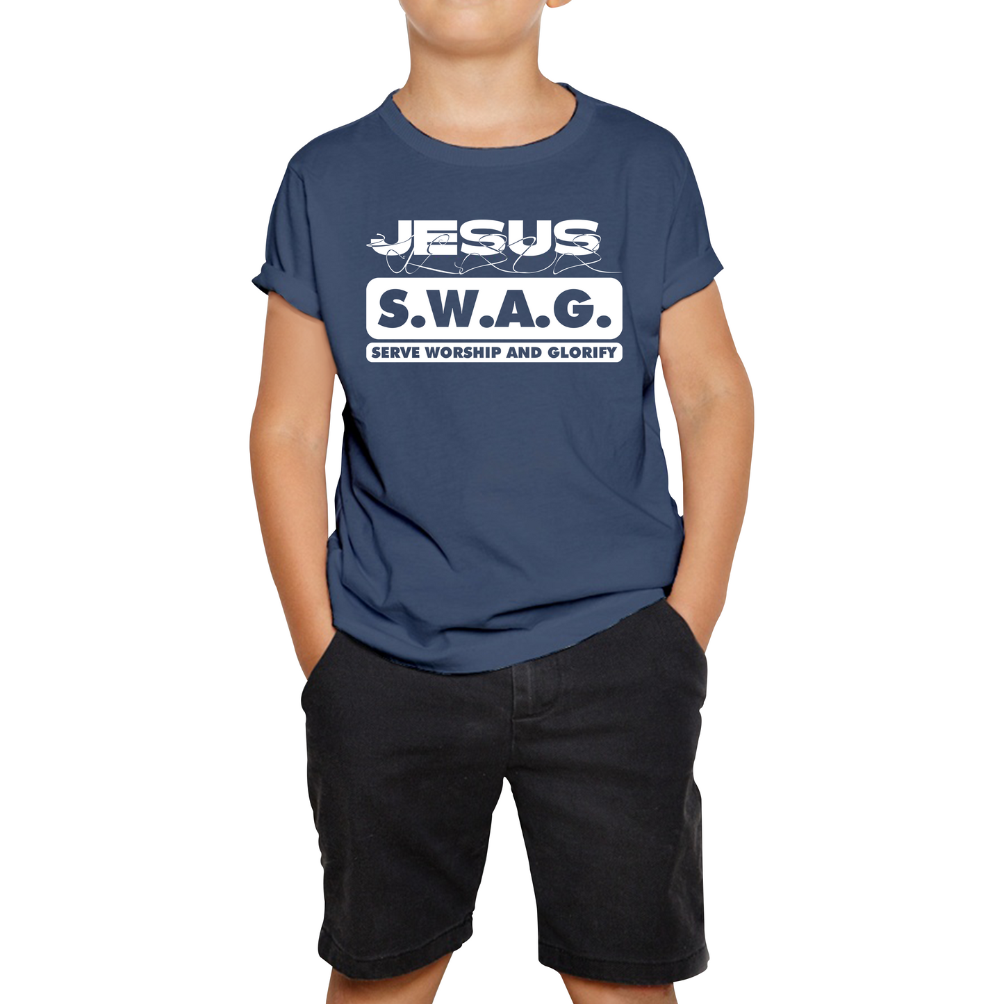 Jesus SWAG Serve Worship and Glorify Faith Religious Christian Jesus Swag Kids Tee