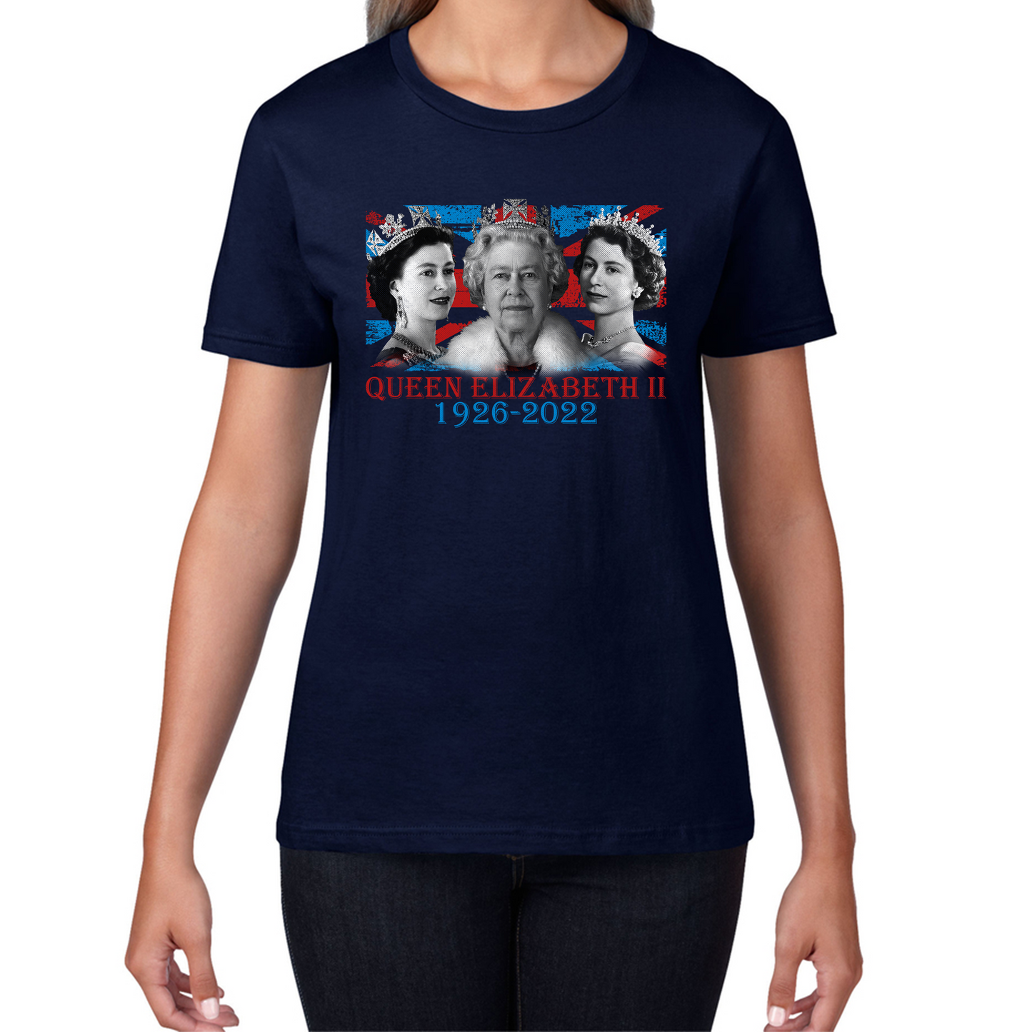 Queen Elizabeth II Union Jack British Uk Flag Royal Highness Queen Pass Away Womens Tee Top