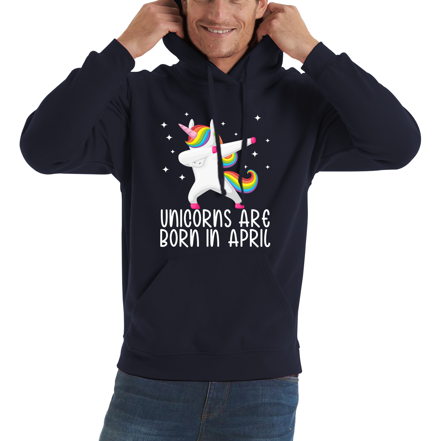 Unicorns Are Born In April Dabbing Unicorn Funny Birthday Month Novelty Slogan Unisex Hoodie