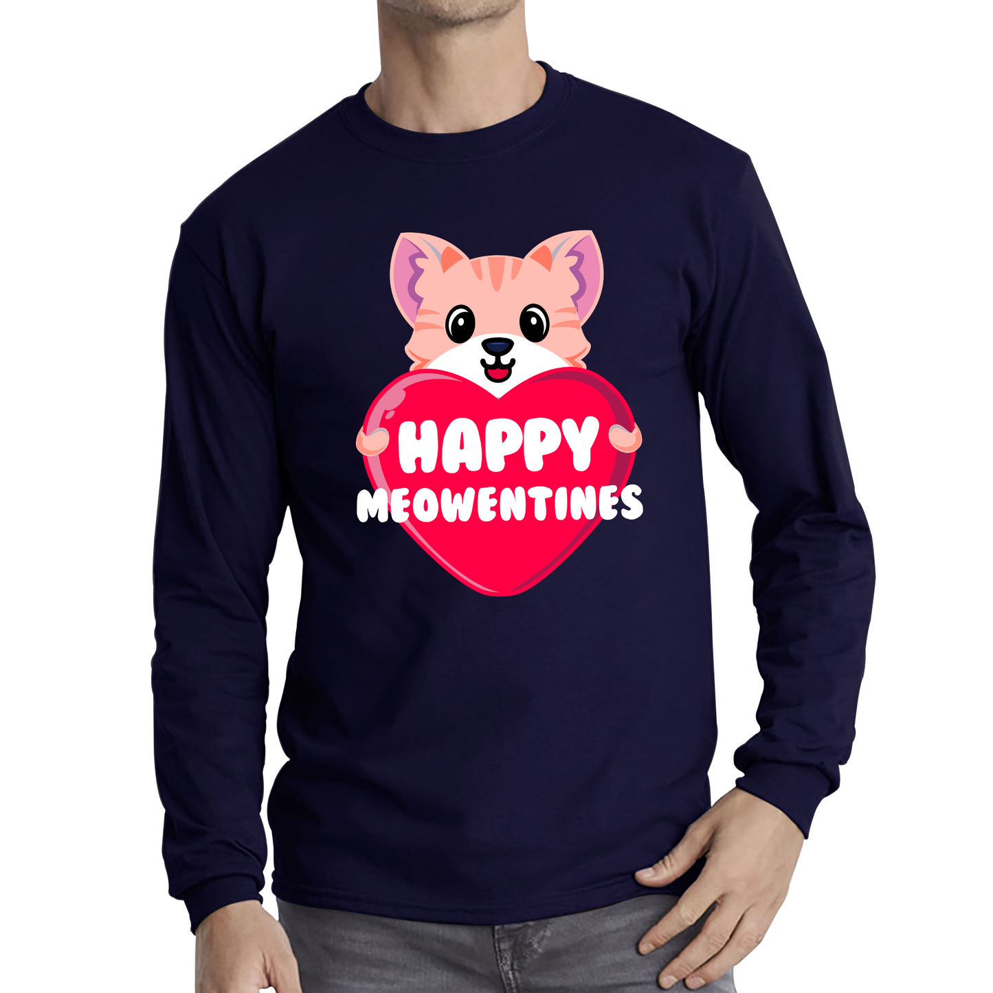 Happy Meowentines Meowy Valentine Funny Cute Cat Lover Valentine Day Long Sleeve T Shirt