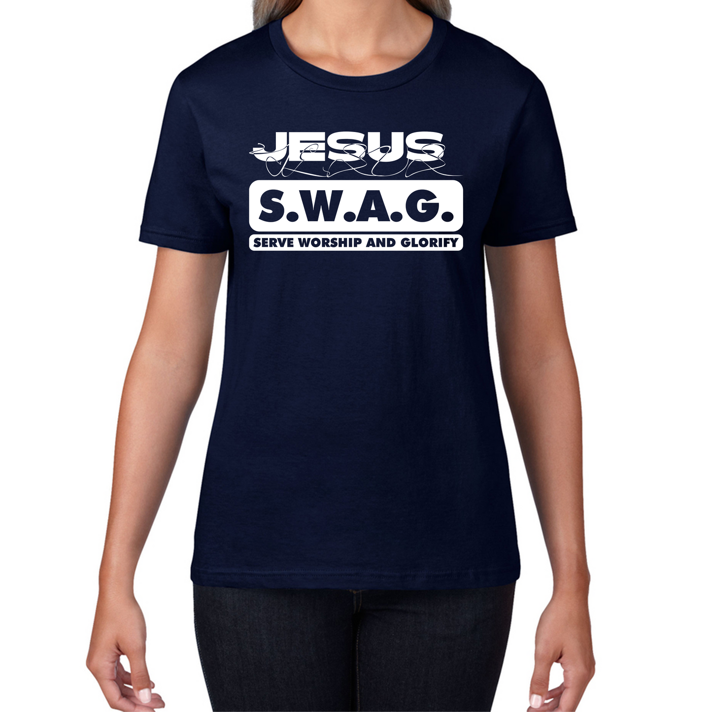 Jesus SWAG Serve Worship and Glorify Faith Religious Christian Jesus Swag Womens Tee Top