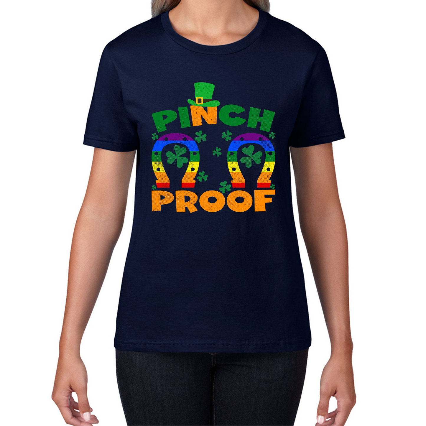 Pinch Proof LGBT Horseshoe St. Patrick's Day Shamrock Gay Pride Irish Pinch St Pattys Day Irish Festive Womens Tee Top