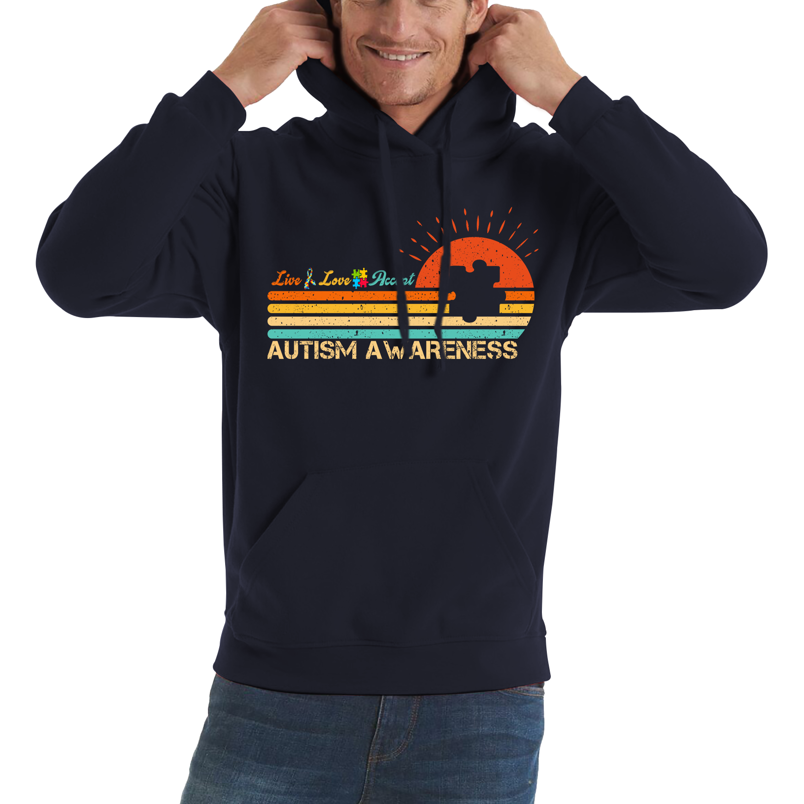 Live Love Accept Vintage Retro Autism Awareness Hoodie