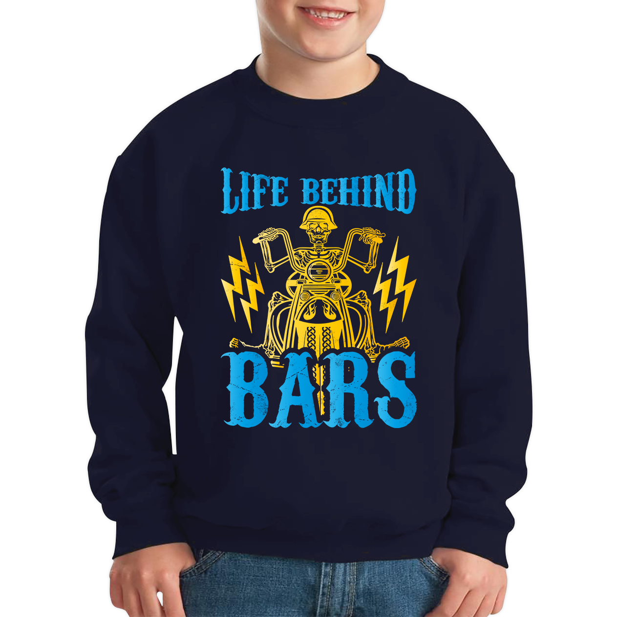 Life Behind Bars Biker Cool Motorbike Motorcycle Lover Funny Kids Jumper