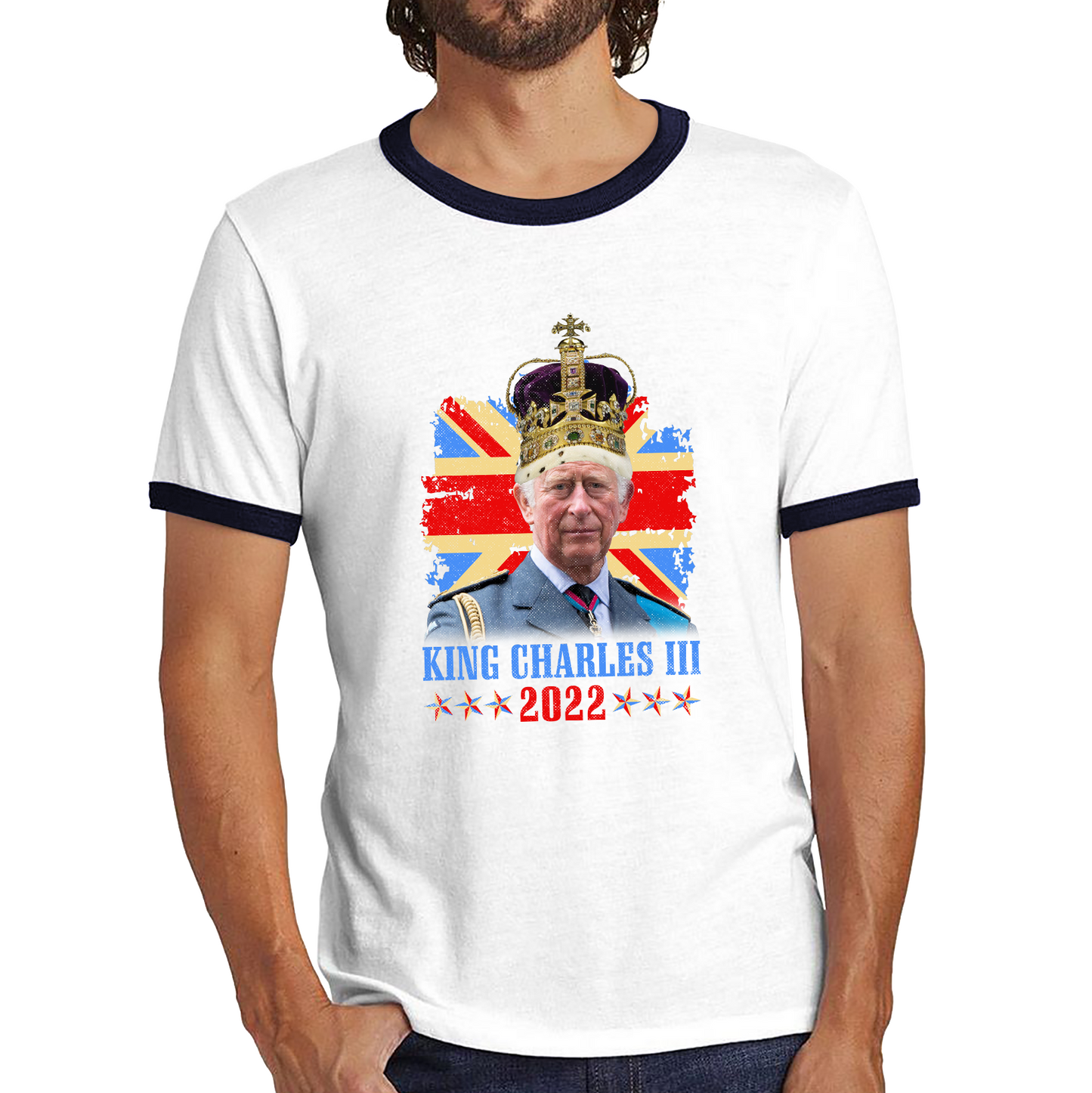 King Charles III King Of Britain UK flag Royal King Lover Union Jack Crown Ringer T Shirt