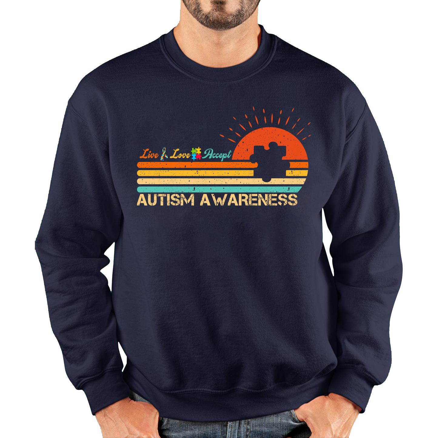 Live Love Accept Vintage Retro Autism Awareness Sweatshirt