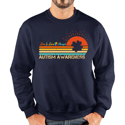 Live Love Accept Vintage Retro Autism Awareness Sweatshirt