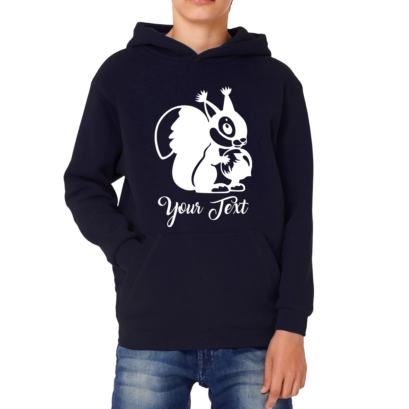 Personalised Cartoon Squirrel Holding Acorn Your Name Cute Squirrel Animal Kids Hoodie