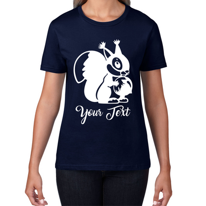 Personalised Cartoon Squirrel Holding Acorn Your Name Cute Squirrel Animal Womens Tee Top